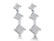 10k White Gold Micro Pave Set Round Diamond Square Shape Dangle Earrings .30 cttw G H Color SI2 Clarity