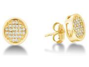10K Yellow Gold Micro Pave Set Round Diamond Round Circle Stud Earrings with Push Back Closure .15 cttw G H Color SI2 Clarity