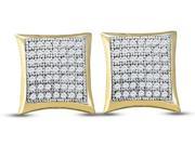 10K Yellow and White Two Tone Gold Micro Pave Set Round Diamond Square Shape Setting Stud Earrings with Push Back Closure 1 3 cttw G H Color SI2 Clarity