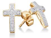 10K Yellow and White Two Tone Gold Micro Pave Set Round Diamond Cross Stud Earrings with Push Back Closure 1 10 cttw G H Color SI2 Clarity