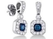 10K White Gold Channel Set Round White and Blue Diamond Square Shape Setting Dangle Earrings with Push Back Closure 2 3 cttw G H Color SI2 Clarity