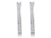 10k White Gold Micro Pave Set Round Diamond Hoop Earrings with Hinge Closure .15 cttw G H Color SI2 Clarity