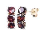 Yellow Gold Plated Sterling Silver 3 Stone Garnet Earrings 2.50 CT