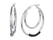 Sterling Silver Black Diamond Hoop Earrings 1 20 CT