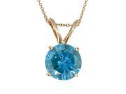 14K Yellow Gold Blue Diamond Solitaire Pendant 1 4 CT With Chain