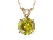 14K Yellow Gold Yellow Diamond Solitaire Pendant 1 CT With Chain