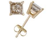 3 8 CT Princess Cut Champagne Diamond Stud Earrings 14k Yellow Gold