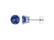 6 MM Created Blue Sapphire Stud Earrings 14K White Gold Round Cut