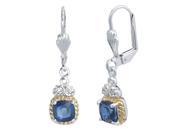 Yellow Gold Plated Created Blue Sapphire Earrings 1.80 CT