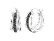 Sterling Silver Black Diamond Hoop Earrings 1 10 CT