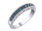 Sterling Silver Blue Diamond Wedding Band 1 2 CT In Size 5