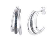 Sterling Silver Blue Diamond Hoop Earrings 1 10 CT