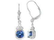 Sterling Silver Created Blue Sapphire Earrings 2 CT