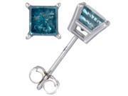 0.40 CT Princess Cut Blue Diamond Stud Earrings 14k White Gold