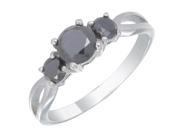 Sterling Silver 3 Stone Black Diamond Engagement Ring 1 CT Size 5