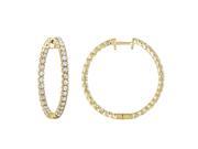 2 CT Diamond Hoop Earrings Inside Out 14K Yellow Gold 1.25 Inches