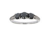 Sterling Silver 3 Stone Black and White Diamond Ring 1 CT In Size 7