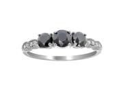 Sterling Silver 3 Stone Black and White Diamond Ring 1 CT In Size 9