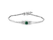 Ladies Created Emerald 14K White Gold Bracelet With Cubic Zirconia