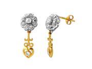 Ladies 14K Two tone Gold Earrings With Cubic Zirconia