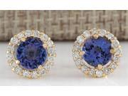 3.65 CTW Natural Blue Tanzanite And Diamond Earrings 14k Solid Yellow Gold
