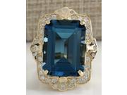 19.53CTW Natural London Blue Topaz And Diamond Ring 14K Solid Yello Gold