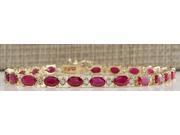 14.26CTW Natural Red Ruby And Diamond Bracelet In 14K Yellow Gold
