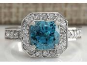 5.85CTW Natural Blue Zircon And Diamond Ring 14K Solid White Gold