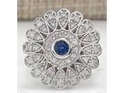 1.70Ct Natural Blue Sapphire And Diamond Ring In14K Solid White Gold