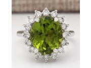 7.60 CTW Natural Peridot And Diamond Ring In 14k White Gold