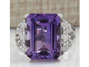 7.53CTW Natural Amethyst And Diamond Ring In 14K White Gold