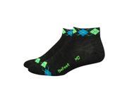 DeFeet Wooleator Lo Argyle Cycling Running Socks WASAB Argyle Charcoal HiVis Green M