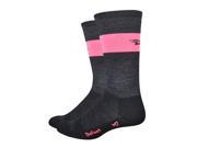 DeFeet WoolEator 7in Team DeFeet Cycling Running Socks WATDC Charcoal Hi Vis Pink Stripe L