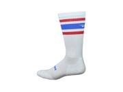 DeFeet D Evo Crew Stripes D Logo Cycling Running Tennis Socks White w Red Blue Stripes M