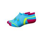 DeFeet D Evo Tabby Cycling Running Socks DEVT Carolina Blue w Folk Pink Hi Vis Yellow L