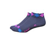 DeFeet Women s AirEator 1in Argyle Cycling Running Socks Graphite Process Blue Hi Vis Pink S