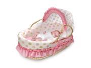 Natural Moses Basket with Fabric Canopy Pink and Sage Dot Bedding