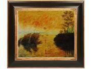 Monet Paintings Le Coucher Du Soleil La Seine with Opulent Frame Dark Stained Wood with Gold Trim Hand Painted Framed Canvas Art