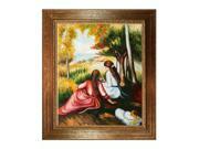 Art Reproduction Oil Painting Renoir Paintings In The Meadow Picking Flowers with Vienna Wood Frame Gold Leaf Finish 27 X 31 Hand Painted Framed Ca