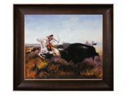 Art Reproduction Oil Painting Indians Hunting Buffalo with Veine D Or Bronze Scoop Bronze and Rich Brown Finish 26.5 X 30.5 Hand Painted Framed Canva