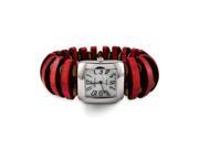 Ladies Red Wood Bead Silver Tone Quartz Bracelet Watch