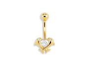 New 14k Yellow Gold CZ Heart Dolphins Belly Button Ring