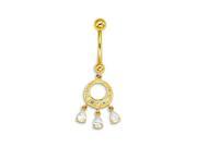 14k Yellow Gold Circle Dangle CZ Pear Charms Belly Ring