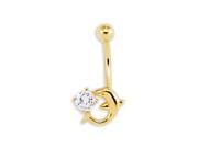 New 14k Yellow Gold CZ 14g Dolphin Belly Button Ring