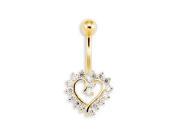 New 14g CZ Heart 14k Yellow Gold Belly Button Ring
