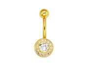 14k Yellow Gold Round Circle CZ 14g Belly Button Ring