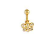 New 14k Yellow Gold Butterfly CZ 14g Belly Button Ring