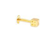 New 14k Yellow Gold 14g Body Jewelry Dice Tongue Ring