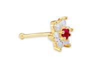 New 14K Yellow Gold 20g White Red CZ Flower Nose Ring