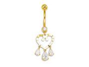 14k Yellow Gold Pear Dangle Heart CZ Belly Button Ring